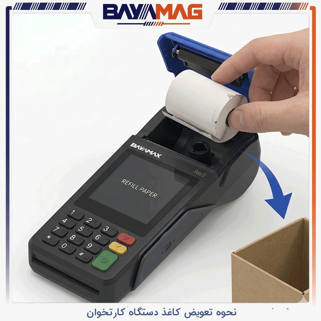 نحوه تعویض کاغذ دستگاه کارتخوان : خارج کردن رول کاغذ قدیمی